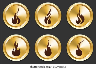 Fire Icons on Gold Button Collection Original Illustration