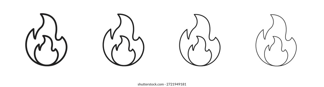 Fire icons outline black vector design. Line with editable stroke.