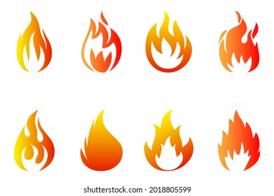 Fire icons in red orange yellow gradient color on white background set 1