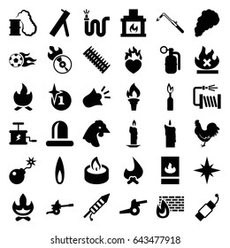 Fire icons set. set of 36 fire filled icons such as chicken, explosion, blowtorch, water hose, no fire, siren, heart in fire, disc flame, bomb, fireworks, firework, candle