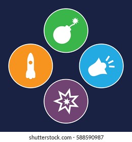 fire icons set. Set of 4 fire filled icons such as explosion, siren