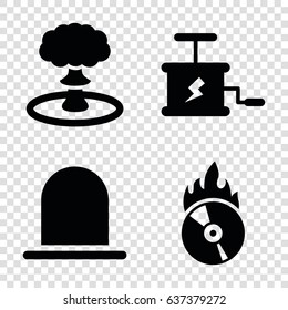 Fire icons set. set of 4 fire filled icons such as siren, cd fire, dynamite