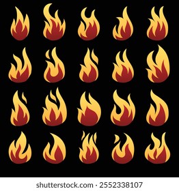 fire icons set with black background
