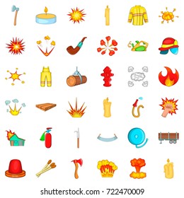 Fire icons set. Cartoon style of 36 fire vector icons for web isolated on white background