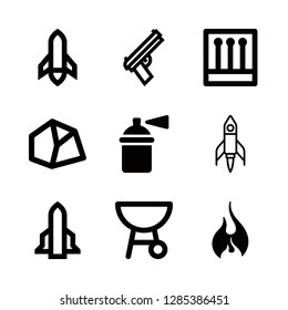 fire icons set with coal, grill and rocket vector set