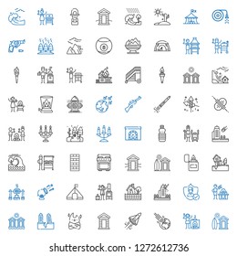 fire icons set. Collection of fire with cabin, campfire, asteroid, space shuttle, bonfire, earthquake, cabins, gas, insurance, flood, stove. Editable and scalable fire icons.