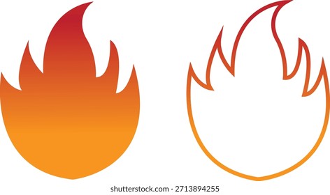 Brandsymbole setzen Kollektion mit Flammensymbolen im Farbverlauf-, Flach- und Linienstil, brennende Hitze blaze Energie Illustrationsgruppe für Sicherheitswarnung Gefahr UI Design und Notfall-Grafiken