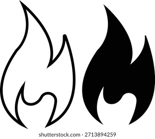 Los iconos del fuego fijan la colección con los símbolos de la llama en estilo del gradiente, del plano negro, y de la línea, quemando el grupo de la ilustración de la energía de la llamarada del calor para el diseño de la interfaz de usuario del peligro de la advertencia de la seguridad y los gráficos de la emergencia