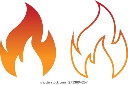 Brandsymbole setzen Kollektion mit Flammensymbolen im Farbverlauf-, Flach- und Linienstil, brennende Hitze blaze Energie Illustrationsgruppe für Sicherheitswarnung Gefahr UI Design und Notfall-Grafiken