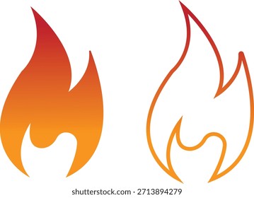 Los iconos del fuego fijan la colección con los símbolos de la llama en estilo del gradiente, plano, y de la línea, quemando el grupo de la ilustración de la energía del fuego para el diseño de la interfaz de usuario del peligro de la advertencia de la seguridad y los gráficos de la emergencia