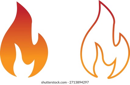 Los iconos del fuego fijan la colección con los símbolos de la llama en estilo del gradiente, plano, y de la línea, quemando el grupo de la ilustración de la energía del fuego para el diseño de la interfaz de usuario del peligro de la advertencia de la seguridad y los gráficos de la emergencia