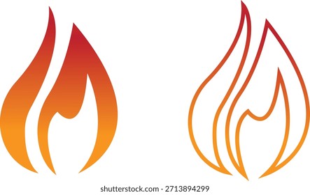 Los iconos del fuego fijan la colección con los símbolos de la llama en estilo del gradiente, plano, y de la línea, quemando el grupo de la ilustración de la energía del fuego para el diseño de la interfaz de usuario del peligro de la advertencia de la seguridad y los gráficos de la emergencia