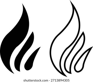 Los iconos del fuego fijan la colección con los símbolos de la llama en estilo del gradiente, del plano negro, y de la línea, quemando el grupo de la ilustración de la energía de la llamarada del calor para el diseño de la interfaz de usuario del peligro de la advertencia de la seguridad y los gráficos de la emergencia
