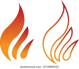 Fire icons set collection with flame symbols in gradient, flat, and line style, burning heat blaze energy illustration group for safety warning hazard UI design and emergency graphics