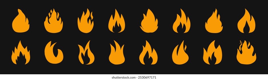 Fire icons set,  concept of flame, fire, icon, vector illustration. Icons of a burning fire