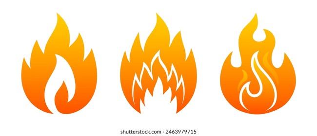 Fire icons set, different flames, burn icon design - vector