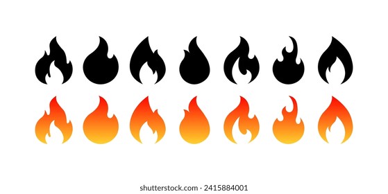 Fire icons set. Different styles, fire collection for design, fire icons. Vector icons