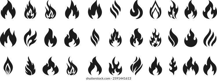 Fire icons set. Fire flame symbol set. Flame icon collection. fireball and flame vector illustration icon set. Fire flame icon. Burning symbol. Fireball sign. Contour bonfire Modern vector icon design