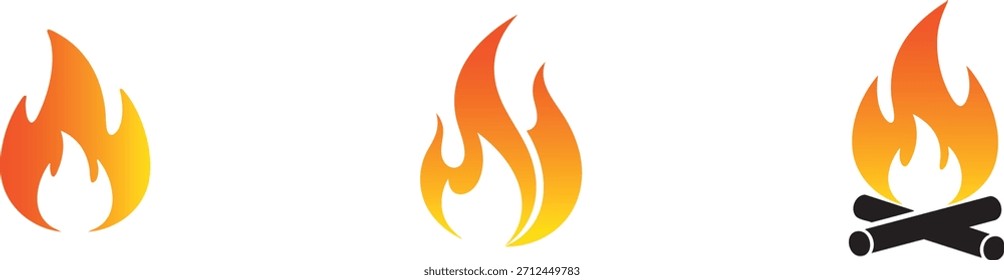 Conjunto de iconos de fuego: Colección de símbolo de llama, Vector de calor ardiente, Ilustraciones de fuego mínimas