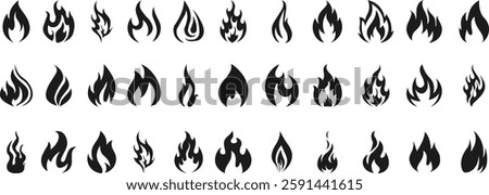 Fire icons set. Fire flame symbol set. Flame icon collection. fireball and flame vector illustration icon set. Fire flame icon. Burning symbol. Fireball sign. Contour bonfire Modern vector icon design
