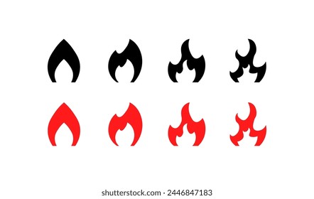 Fire icons set. Flat and silhouette style. Vector icons