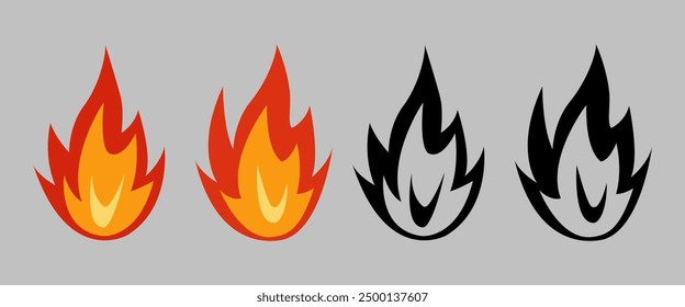 Fire icons set illustration. Fire Flame Illustrations Set.