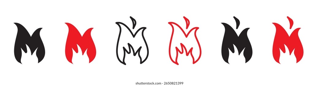 Conjunto de iconos de fuego aislado sobre fondo transparente. Iconos de llama simples colección. Plantilla de diseño de Ilustración vectorial de llama de fuego.