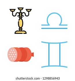 fire icons set with libra, candles and sausage vector set