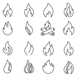 Fire Icons Set In Line Style, Flames, Flame Of Various Shapes,bonfire Vector Illustration