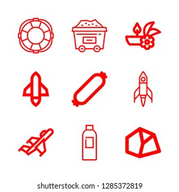fire icons set with photographic developer liquid, sausage and fighter vector set