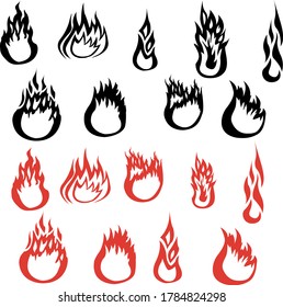 

iconos de fuego ajustados en color rojo y negro
