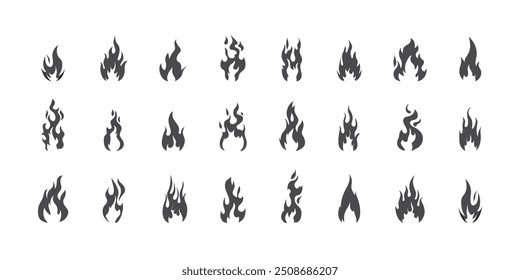 Feuer-Symbole gesetzt. Brandsymbolsatz. Vektorgrafik.
