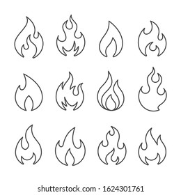 Fire icons set, thin line style, flat design