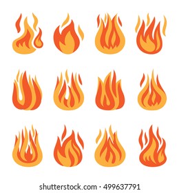 Fire icons. Vector fire flame silhouette set isolated on white background