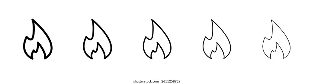 Fire icons vector set in different stroke line style