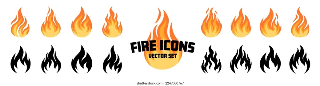 Fire icons vector set. Flat and silhouette icons.