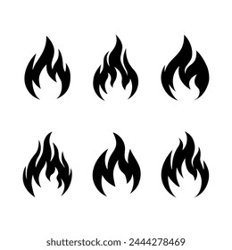 Fire icons vector set. Flat and silhouette icons.