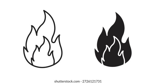 Símbolo de Vector de iconos de fuego con trazo editable y versiones planas