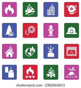 Fire Icons. White Flat Collection In Square. Vector Illustration.