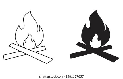 Fire illustration in flat style. Flame symbol icon set. concept flame fire icon. Fire icons set. Fire flame icon. Burning symbol. Vector Illustration. Fireball sign. Campfire, Bonfire. 