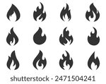 Fire illustration in flat style, set of fire vector icons. fire warning sign