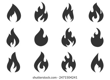 Feuer-Illustration in flachem Stil, Satz von Feuer Vektor-Icons. Feuer-Warnzeichen