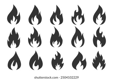 Fire illustration in flat style, set of fire vector icons. fire warning sign