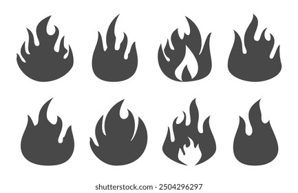 Fire illustration in flat style, set of fire vector icons. fire warning sign