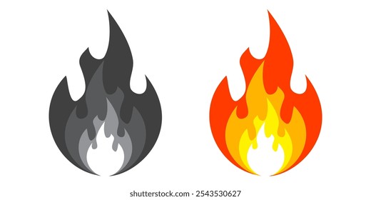 Fire illustration in flat style, set of fire vector icons. fire warning sign