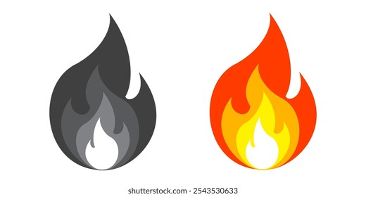 Fire illustration in flat style, set of fire vector icons. fire warning sign