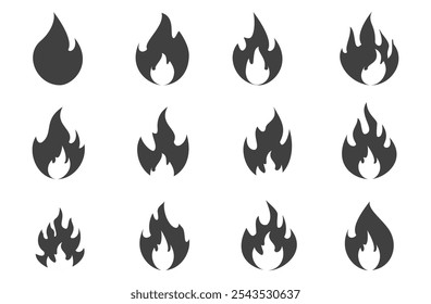 Fire illustration in flat style, set of fire vector icons. fire warning sign