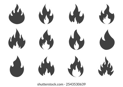 Fire illustration in flat style, set of fire vector icons. fire warning sign