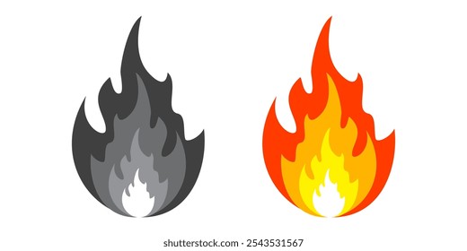Fire illustration in flat style, set of fire vector icons. fire warning sign