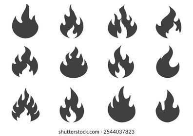 Fire illustration in flat style, set of fire vector icons. fire warning sign